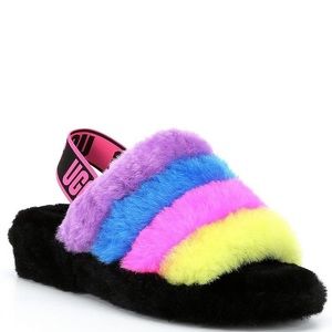UGG unisex fluff yeah slide stripes black taffy pink multi platform slippers
